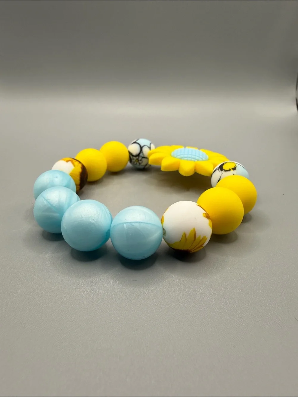 Sunflower Bead Silicone Keychain Bracelet - Handmade #K0315C